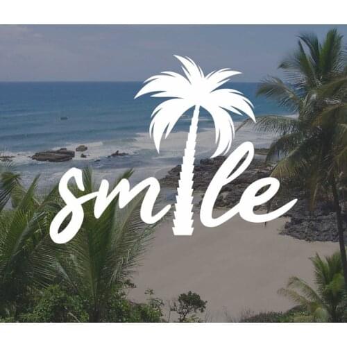 Black/Sliver SMILE Palm Tree Beach Car Sticker Nautical Theme Small/Big Size Removable Waterproof Window Body Decal CL861