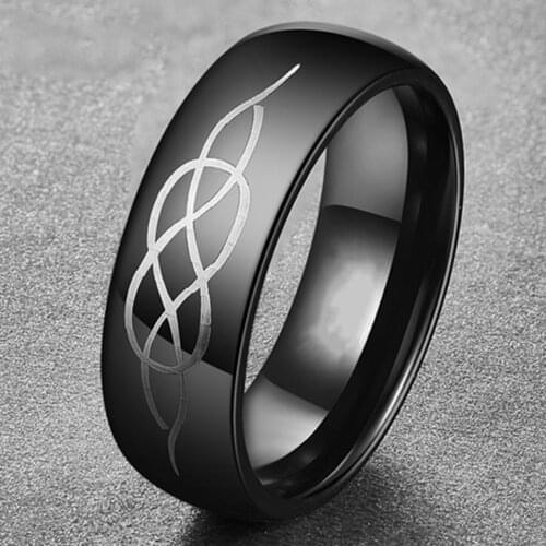 Black Glossy Pattern Stainless Steel Ring For Men Religious Jewelry Engagement Wedding Band Fashion Cocktail Party Accessories