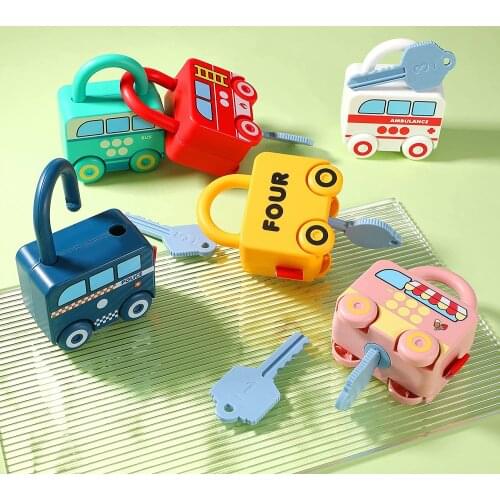 Montessori Children Toys Cartoon Car Unlocking Digital Key Matching Sensory Learning Educational Teaching Aids Pretend Play Toys