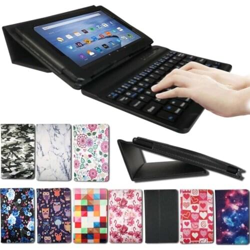 KK&LL For Amazon Fire HD 10(7th/5th Generation,2017/2015 Release) Bluetooth keyboard+Smart Tablet Leather Stand Folio Cover Case