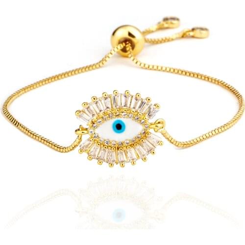 European and American fashion new micro-inlaid zircon pull the sun moon evil eye rainbow bracelet female color crystal bracelet