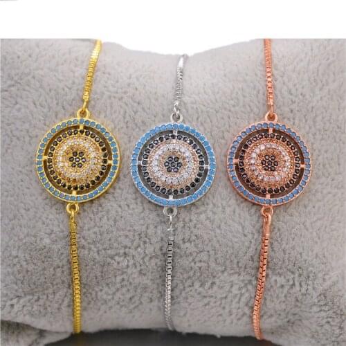 JUWANG 2021 New Turkish Evil Eye Bracelets For Women AAA Cubic Zirconia Pave Setting Eyes Charm Chain Bracelets Fashion Jewelry