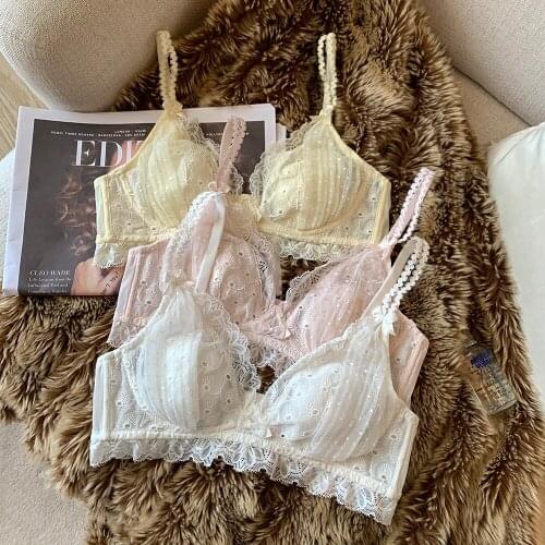 Latex underwear ladies thin big breasts collection lingerie with panties set lace top support bralette no steel ring bra set