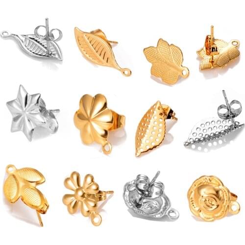 10pcs DIY Stainless Steel Earrings Connectors Gold Color Flowers Leaf Earrings Back Earrings Setting for Jewelry Making Findings