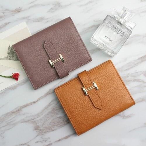 Genuine Leather Short Ladies Wallet Clutch Bag First Layer Cowhide Multi-card Large Capacity Solid Color Coin Purse