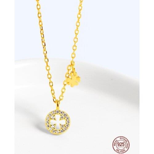 LKO Mini Hollow Out Design Clover Necklace 925 Sterling Silver Chic For Lovers Engagement Jewelry Pendant Clavicle Necklace