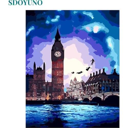 SDOYUNO 60x75cm Paint By Numbers Kits Frameless DIY Landscape Oil Painting By Numbers On Canvas Bell Scenery Hand Painting Decor