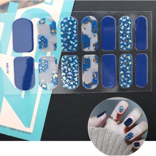 14tips/sheet Nail Stickers Set Full Cover Gel Nail Strip Flower Christmas Holographic with Diamond Effect Nail Wraps Decoration