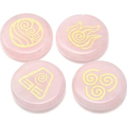 Natural Stone Loose Beads Rose Quartzc round with Four Different Runes Making for Charms Jewelry Gift for Women 25x25mm