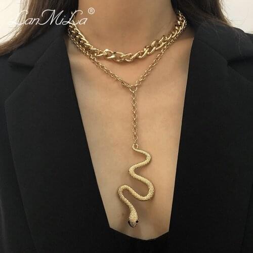 LanMiLa New 2021 Fashion Hyperbole Metal Snake Pendant Layered ChunkyLink Chain Chains Necklace For Women Jewelry