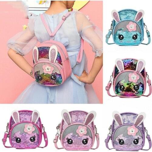 2021 NEW Baby Summer Accessories Kids Toddler Girls Sequin Rabbit Schoolbag Backpack Bling Bling Cartoon Bunny Shoulder Bag