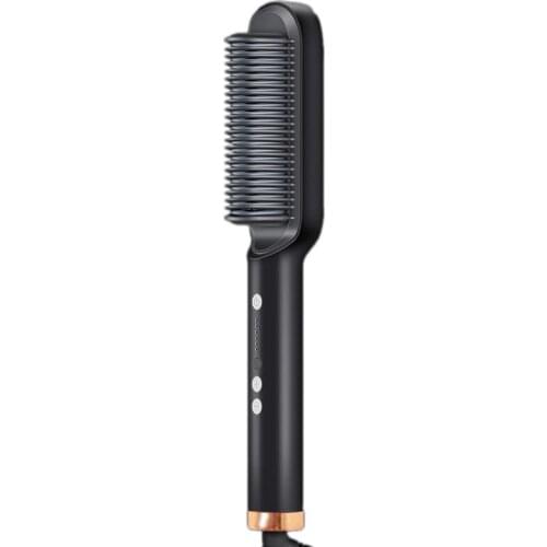 New PTC Heating Hair Straightener Curler Brush Hair Electric Hair Comb Brush Straight Curler Beard Brush EU Plug Black