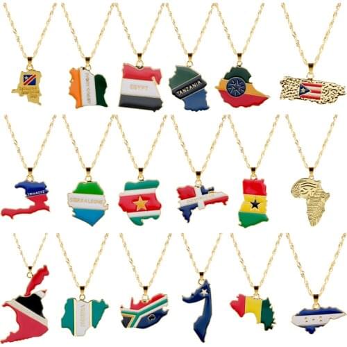 27 Country Map Flag Necklace Pendant Chain Man Women Jewelry Countries National Flag Necklaces