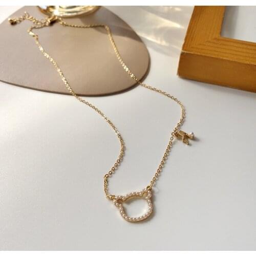 Cute Cat Pendant Necklace Charms Jewelry For Women Fashion Letters H Pearl Collarbone Neck Chain Choker Aesthetic Female Gift