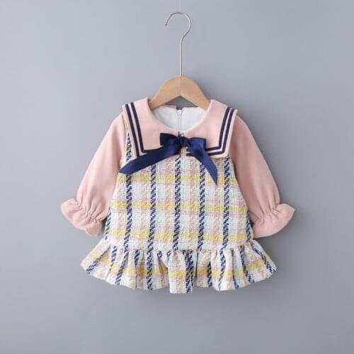 2019 new baby girl infant winter sweet bow plaid dress girls toddler long sleeved party birthday velvet dresses clothes