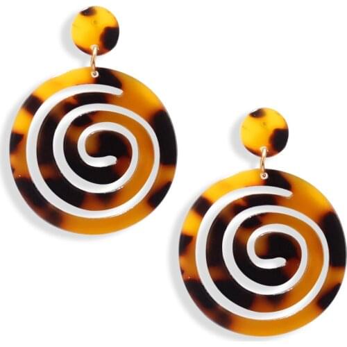 Fashion Temperament Hollow Spiral Lollipop Drop Earring For Women Big Round Acetate Resin Circle Earrings Hawaii Jewelry Gift