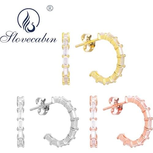 Slovecabin Pure 925 Sterling Silver Crystal Hoop Earrings Piercing Pendientes Mujer Plata For Women Bijoux Femme Fine Jewelry
