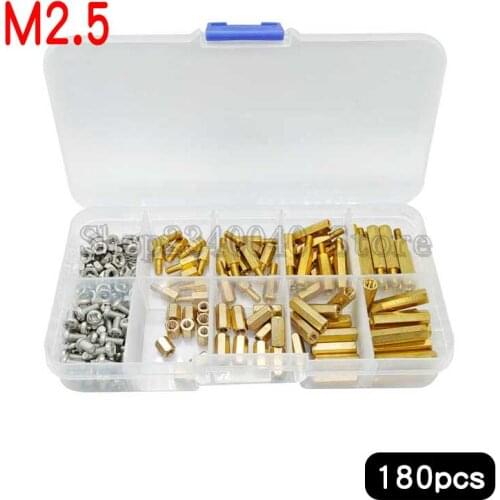 180Pcs/set M2.5 Hex Brass Spacing Screws Male Female Threaded Pillar PCB Computer Motherboard StandOff Spacer Screw Nut Kit