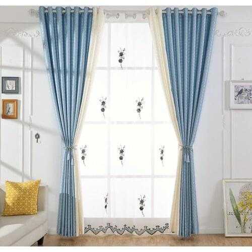 Floral Embroidered Modern Minimalist Two-color Stitching Romantic Blackout Curtains For Living Room Kitchen Bedroom Cortina