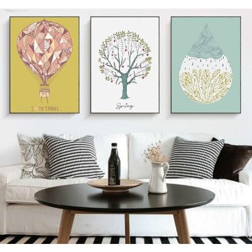 Modern Tree Water Drop Hot Air Balloon Abstract Painting Poster Image Art Print Canvas Living Room Girl Bedroom Home Decor