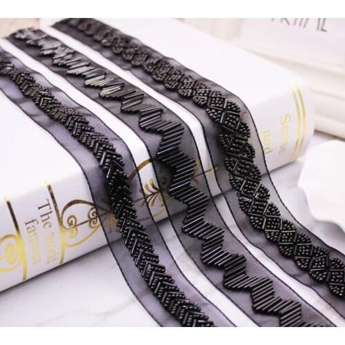 Glass beads handmade stitch organza mesh lace 2.5cm clothes collar bridal party dress decoration trimming ribbon tape DIY zakka