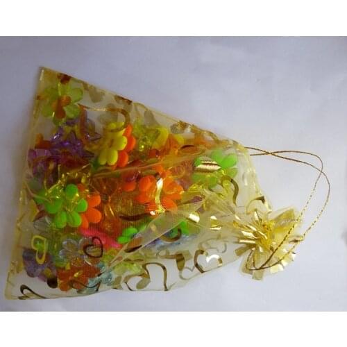 Gold heart organza bags 17x23cm 500pcs jewelry packaging display bags gifts drawstring bag pouch jewelry bag for bracelets
