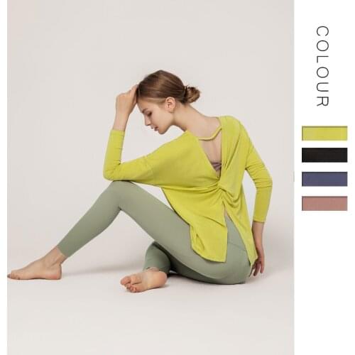 Modal Fabric Quick Dry Women Long Sleeve T-shirts Sexy Slit Kinked Back Sport Fitness Top Dance Exercise Gym Yoga Tracksuit