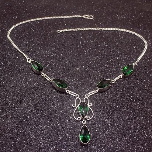 Amazing Sunny Hot Sale GreenTopaz Silver Color Women Pendant Necklace Chain 19.5 Inch HD494