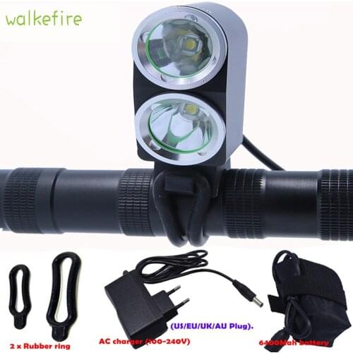 Walkfire Bicycle Light 2 x T6 Lamp Bike Flashlight Cycling Front Light + 10400mAh Battery Pack with USB & DC Output can Charging