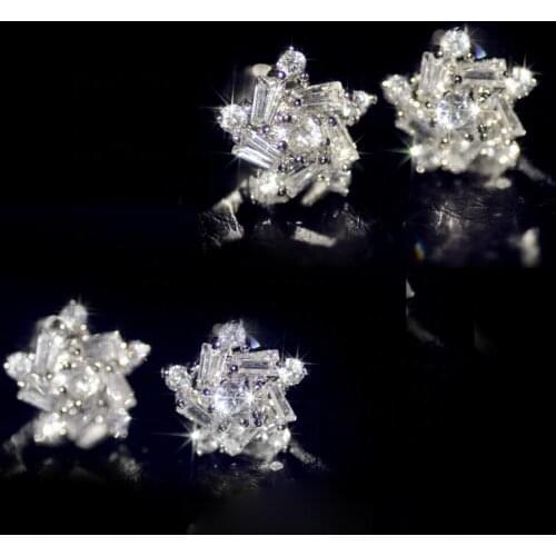 Huitan Novel Design Women Stud Earrings Silver Color High Quality Accessories Dazzling Cubic Zirconia Trendy Jewelry Wholesale
