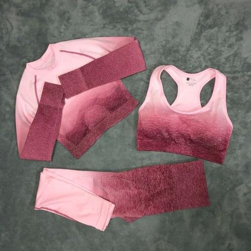 3Pcs Women Seamless Yoga Set Workout Sport Wear Gym Clothing Bra+Long Sleeve+Pants High Waist Leggings Sports Suit