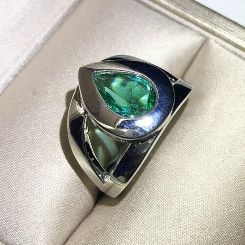 High quality Large Green Stone Ring For Women Wedding party engagement Gift Luxury Jewelry green Color Cubic Zircon Ring female
