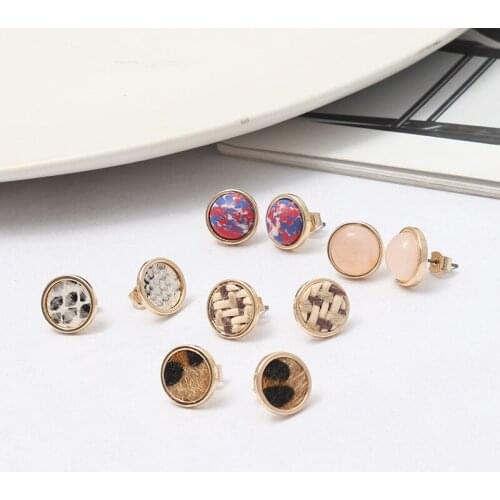 ZWPON Gold Mini Leather Disc Earrings Snakeskin Leopard Earrings for Women Fashion Natural Stone Dot Earrings Jewelry Wholesale