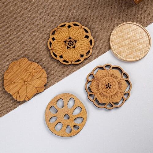 1Pc Bamboo Tea Coaster Lotus Flower Home Decor Tableware Dinnerware Eco-Friendly Table Potholder Accessories Coaster Wholesale