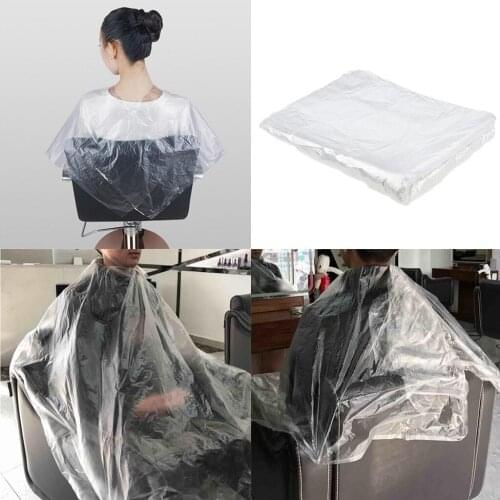 100pcs Waterproof Disposable Hair Cutting Cape Gown Hair Cut Capes Apron Salon Haircut Transparent Hairdressing Cloth