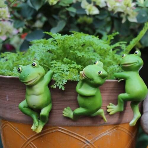 3pcs/Set Frogs Garden Statues Hanging On Flower Pot Sculptures Garden Yard Landscaping Animal Doll Figurine Ornaments Decoration