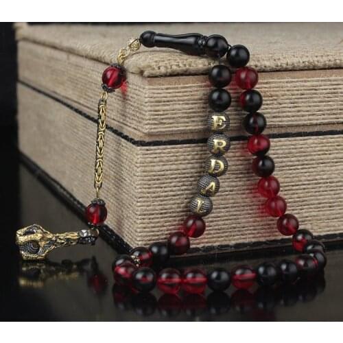 33 Beads Fire Amber Muslim Prayer Tasbih Misbaha Islamic Jewelry Subha Capsule Cut Tassel 925 Caliber Silver Special Design