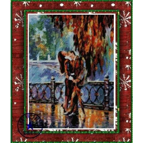 Free delivery Top Quality popular counted cross stitch kit kiss, raining kiss in rain