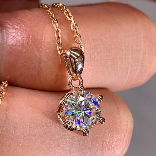 18K Rose Gold Women Pendants Necklaces Moissanite Diamond 0.5 1 2 3 4 5 Carat Round Wedding Anniversary Engagement Party Gift