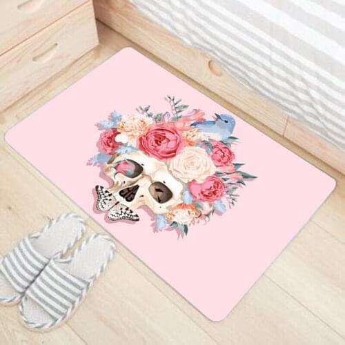 Halloween Color Skull Rug Cute Skull Head Print Anti Slip Floor Mats Carpet for Kitchen Bathroom Bedroom Front Door Mat Pad