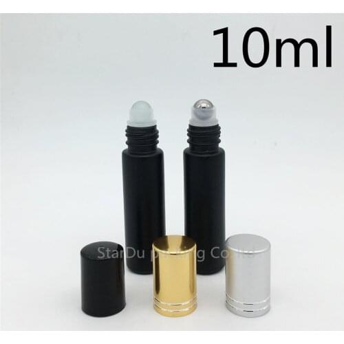 200pcs/lot 10ml black roll on perfume bottle, 10cc Frosted essential oil rollon bottle, small glass roller container