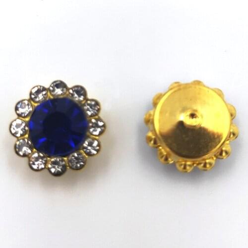 100Pcs Sun Flower Rhinestones Royal Blue Shiny Crystals Glass Stones Sewing On Gold Base For Diy Garment Bags Decorations