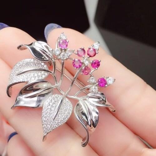 Garnet brooch Free shipping Natural real Garnet 925 sterling silver brooch