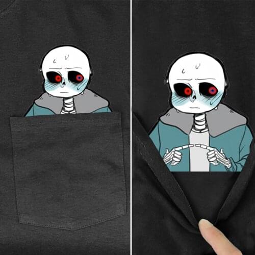 CLOOCL Cartoon Game Cotton T-Shirt Pocket Sans Printed Shirt Harajuku Casual Tops Hip Hop Round Neck Black Cotton Tees Clothes