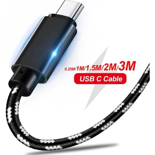 USB Type C Cable For Samsung A50 S21 Xiaomi Nylon Braided Mobile Phone Fast Charging USB C Cable Type-C Charger Wire 1m 2m 3m