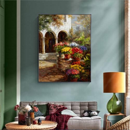 Retro Garden Landscape Flower Oil Painting Print On Canvas Nordic Poster Wall Art Picture For Living Room Home Decoration Decor