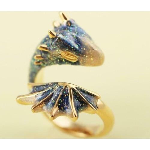 Gold Topaz Dragon Ring Lucky Fingere Pet Adjustable Wrap Open Rings Animal Jewelry for Women Girl How to Train Your Dragon