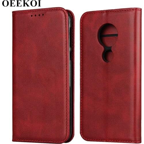 OEEKOI Calf Stripe Magnetic Snap Wallet Leather Case for Moto G7 Power