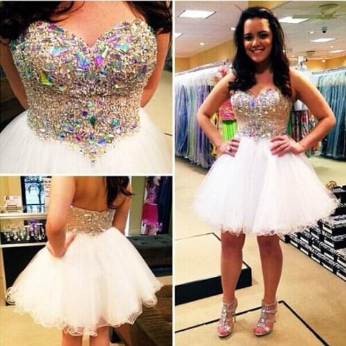 Crystals Beaded Prom Dress High Quality Sweetheart Tulle Backless Short Special Occasion Dress Party Gown