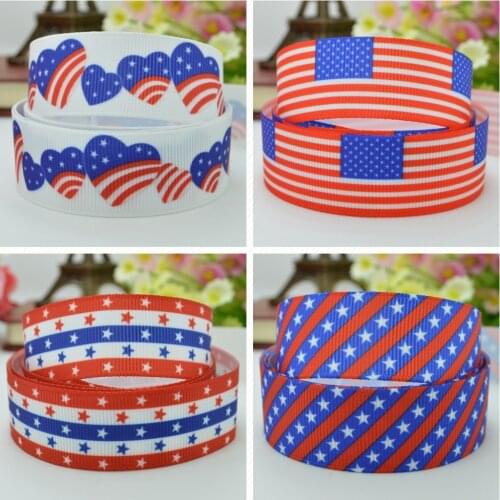 10 Yards 22mm 7/8" independence Day star chevron red blue Printed grosgrain ribbon hair bow Headwear DIY hair accessories retail